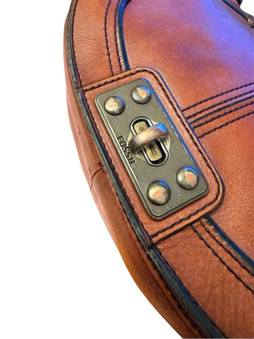 Fossil Cognac Leather Saddle Crossbody with Turn-Lock - Picture 7 of 10